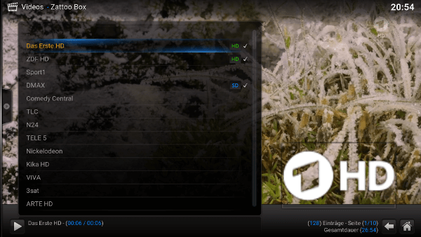 Zattoo in Kodi