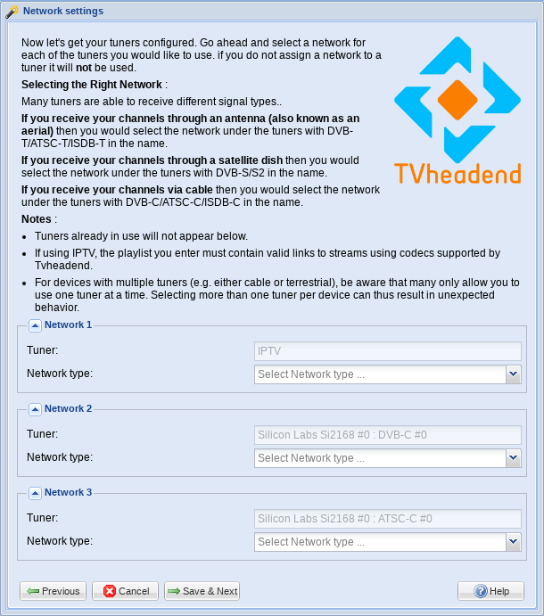 TV Headend Network Settings